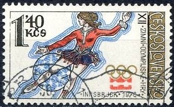 Checoslovaquia 1976 Yvert 2055 Sello * Patinaje Juegos Olimpicos Innsbruck 1,40Kcs Matasello de favor Preobliterado Ceskolovensko Czechoslovakia Tchecoslovaquie